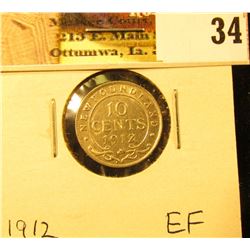 1912 Newfoundland Silver Dime, EF.