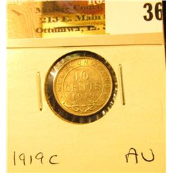 1919C Newfoundland Silver Dime, AU.