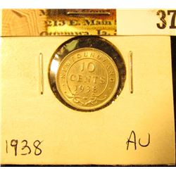 1938 Newfoundland Silver Dime, AU.