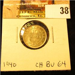 1940 Newfoundland Silver Dime, Choice BU 64.