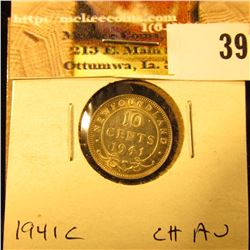 1941C Newfoundland Silver Dime, Choice AU.