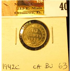 1942C Newfoundland Silver Dime, Choice BU 63.