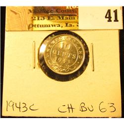 1943C Newfoundland Silver Dime, Choice BU 63.