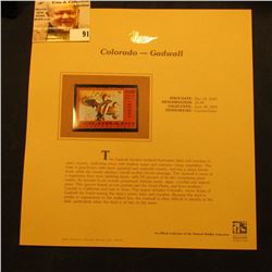 2000 Millenium Colorado $5.00 State Migratory Waterfowl Stamp, mounted in a plastic page with litera