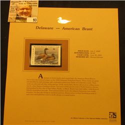 2000 Millenium Delaware $6.00 State Migratory Waterfowl Stamp, mounted in a plastic page with litera