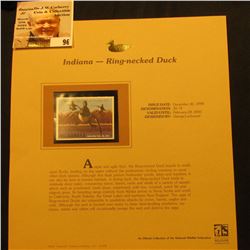 2000 Millenium Indiana $6.75 State Migratory Waterfowl Stamp, mounted in a plastic page with literat