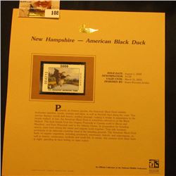 2000 Millenium New Hampshire $4.00 State Migratory Waterfowl Stamp, mounted in a plastic page with l