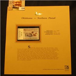 2000 Millenium Oklahoma $4.00 State Migratory Waterfowl Stamp, mounted in a plastic page with litera