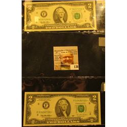 Pair of $2.00 Series 1995 Federal Reserve Notes, Friedberg #1936F & 1936F*, one is a Rare Star repla