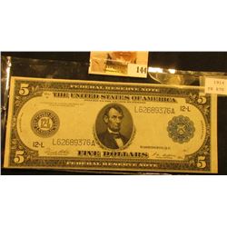 Series 1914 with Blue Seal Five Dollar Federal Reserve Note "San Francisco, California", Friedberg #