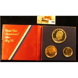 1776-1976 S United States Bicentennial Silver Three-Piece Proof Set in felt, red, white, and blue ca