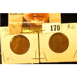 1909 P Fine & 1909 P VDB EF U.S. Wheat Cents.