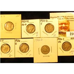 1923 S Good, 24 D AG-G, 25 D Fine, 25 S Fine, 26 P Good, 26 D Good, & 26 S VG Mercury Dimes.