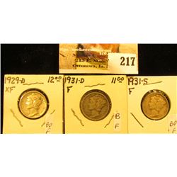 1929 D, EF; 31 D fine, & 31 S Fine Mercury Dimes.