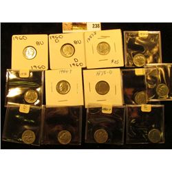 (3) 1957 D, 60 P, & D Gem BU Silver & (10) Clad Gem BU Roosevelt Dimes.