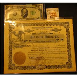 Stock Certificate number 15 for 5 Shares "State of New York Red Creek Milling Co." Capital Stock, up