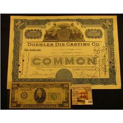 May 5th, 1939 Stock Certificate for 80 Shares of "Doehler Die Casting Co….State of New York", No. CO
