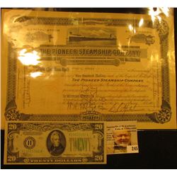 Aug. 3rd, 1927 Capital Stock Certificate number 2055 for 6 Shares "The Pioneer Steamship Company Men