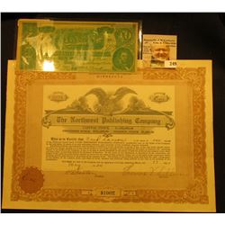 May 17, 1920 "The Northwest Publishing Company" One Share at $100 each Minnesota Stock Certificate, 