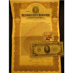 $500 "State of Michigan Detroit City Service Company" July 1st, 1937, notary seal lower left, centra