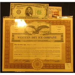 March, 1929 Number 11 Stock Certificate for 25 Shares of "Western Dry Ice Company", upper, central v