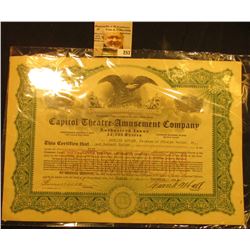 December 8, 1921 "Capitol Theatre=Amusement Company…State of New Jersey", valid for 5 shares of Comm
