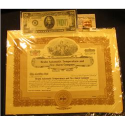 Unissued Stock Certificate "Bruhn Automatic Temperature and Fire Alarm Company Minneapolis, Minnesot