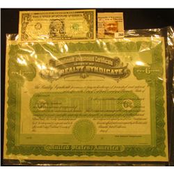 Unissued Stock Certificate "Installment Investment Certificate Issued by The Realty Syndicate", very