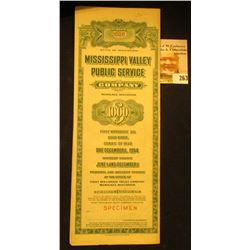 Red stamped "Specimen" "Number 0000 State of Wisconsin Mississippi Valley Public Service Company Mil