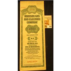 Red stamped "Specimen" "Madison Gas and Electric Company $1000 First Mortgage Bond 4% Series Due 196