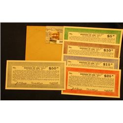 Five-Piece Depression Scrip $5, $10, $15, $25, & $50 "Tax Anticipation Note of 1936 United States of
