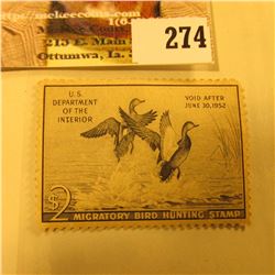 1951 RW18 Federal Migratory Bird Hunting $2 Stamp, unsigned, original gum, LH, VF.