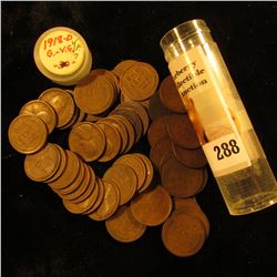 Roll of (53) 1918 D U.S. Lincoln Cents in a plastic coin tube.