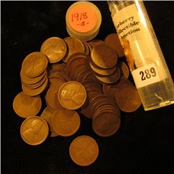 Roll of (54) 1918 S U.S. Lincoln Cents in a plastic coin tube.