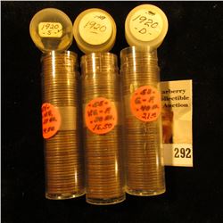 (55) 1920 P, (53) 1920 D, & (54) 1920 S U.S. Lincoln Cents in a plastic coin tubes.