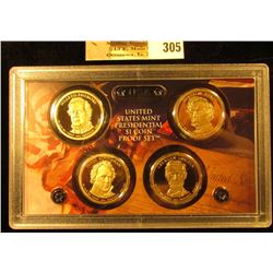 2010 S Four-piece U.S. Proof Presidential Dollar Set in original hard plastic case. (small crack in 