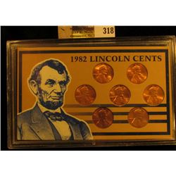 1982 P & D Seven-piece Variety Cent Set, Brilliant Uncirculated in a plastic case.
