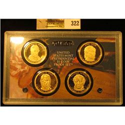 2009 S Four-piece U.S. Proof Presidential Dollar Set in original hard plastic case.