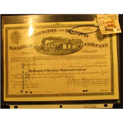 "United States of America State of Iowa Burlington and Missouri Railroad Company…December 1874" Stoc