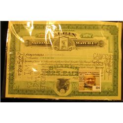 One Share Stock Certificate dated July 27, 1927 from  Elgin National Watch Company . Hole cancelled