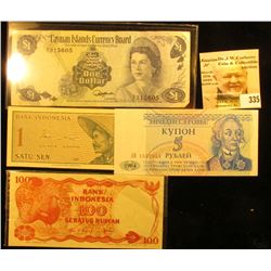 100 Seratus Rupiah Bank of Indonesia note; $1 Cayman Islands Currency Board Note; Bank of Indonesia 