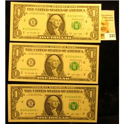 (3) Consecutive Numbered Series 2013 $1 Star Replacement $1 Federal Reserve Notes. CU.