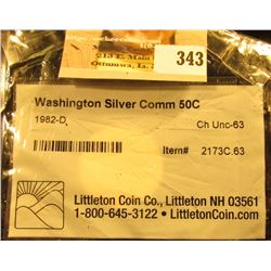 1982 D Washington Silver Commemorative Half Dollar. CH Unc-63 graded and sealed in Littleton Coin Co