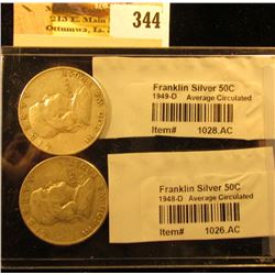 1948 D & 49 D Franklin Silver Half Dollars graded and sealed in Littleton Coin Co. cellophane.