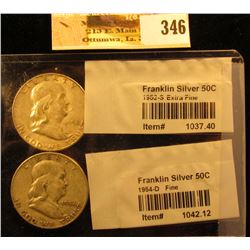 1952 S & 54 D Franklin Silver Half Dollars graded and sealed in Littleton Coin Co. cellophane.