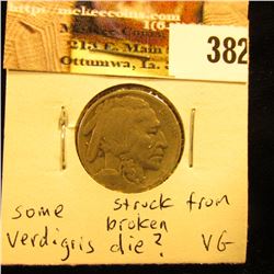 1921 S Buffalo Nickel, VG, possibly struck from a broken die.