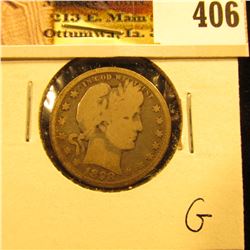 1898 P U.S. Barber Quarter Dollar, Good.