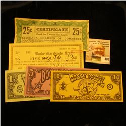 $1, $5, $10 Doggy Dough scrip; Depression scrip: March 10, 1933 Burke Merchants Script $5.00, No, 58