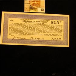 Depression Scrip $15 "United States of America -State of New Jersey County of Bergen Borough of Lodi
