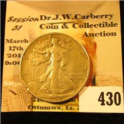 1938 D Key-date Walking Liberty Half-Dollar, VF, couple of rim bruises.